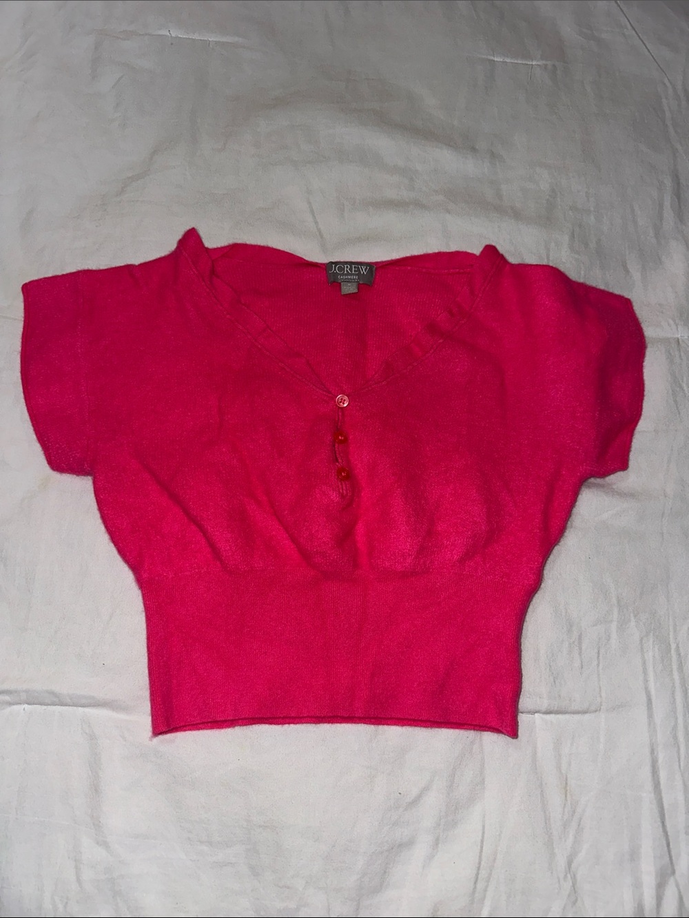 J. Crew Hot Pink Short Sleeve V-Neck Crop Top
